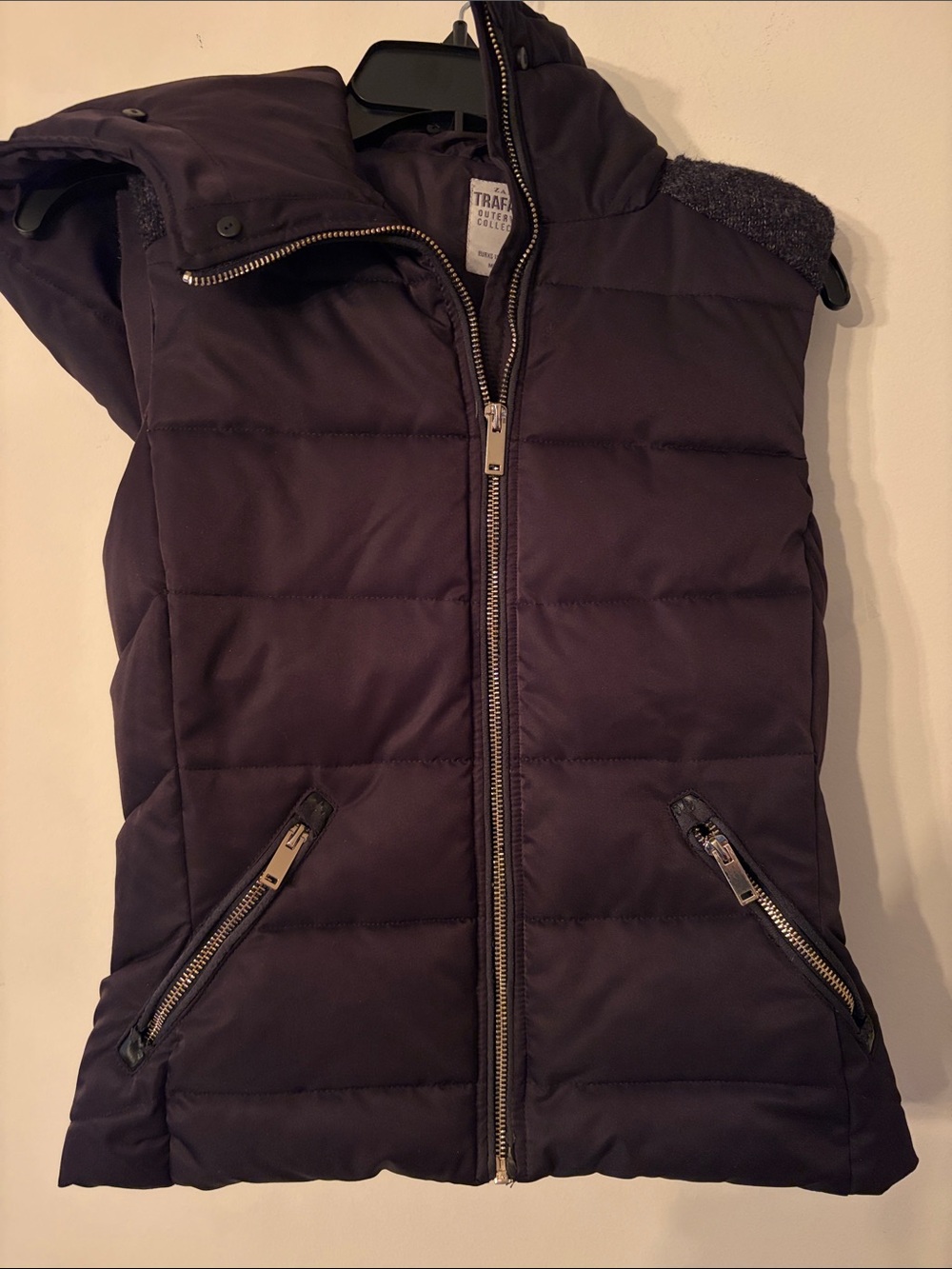 Vintage Zara Trafaluc Puffer Vest XS | Hooded Quilted Gold Zip